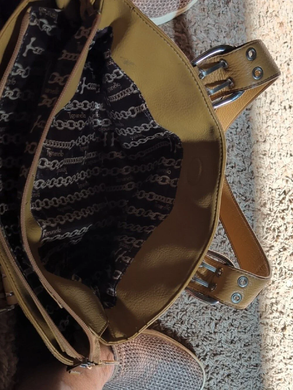 Tignanello Mustard Yellow Pebbled Leather Hobo with Silver Hardware